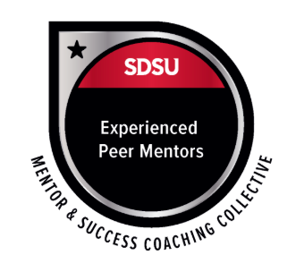 Silver badge for Experienced Peer Mentors from SDSU Mentor & Success Coaching Collective